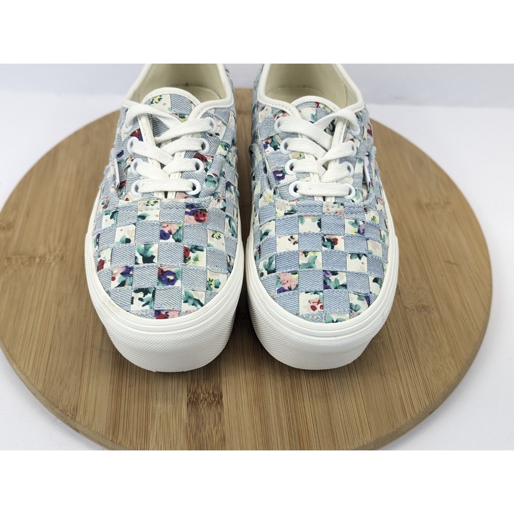 Vans Stacked Era Platform Shoes Womans 6.5 Woven Checkered Floral Blue White - Picture 8 of 11